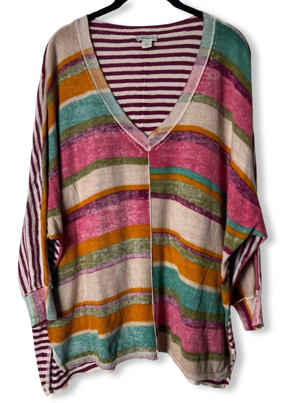 Sundance Samantha Women’s Mixed Stripe V-Neck Oversized Sweater - Sz. XXL